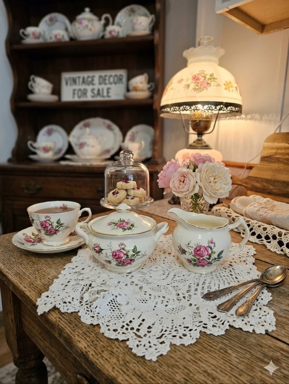 Vintage Johnson Brothers Enchantment Cream & Sugar Set | Snowhite Regency Pink